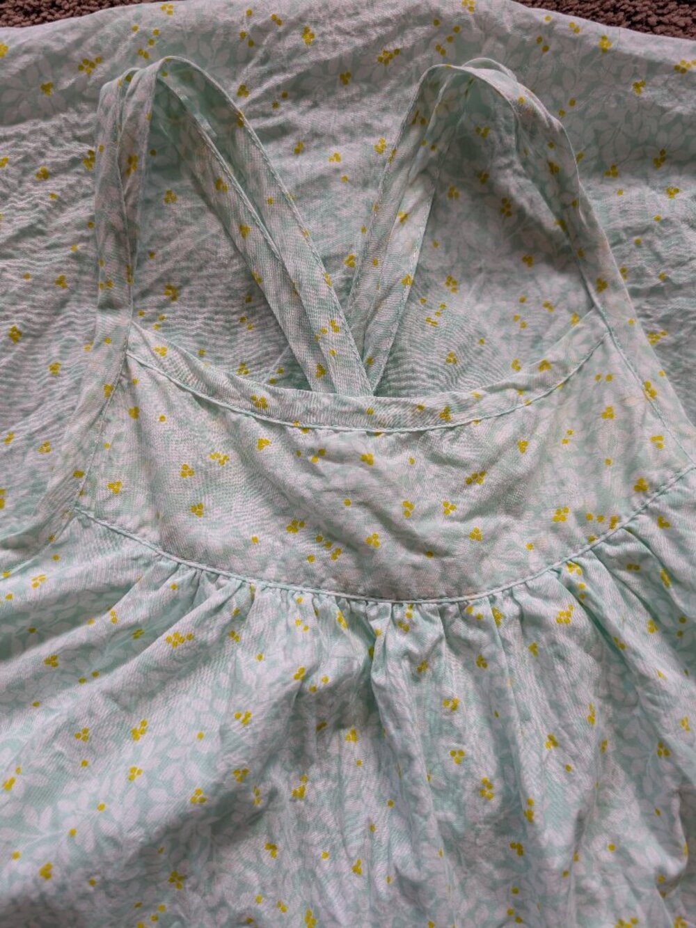 100% cotton green with white flowers criss cross back OKAIDI DRESS size 12